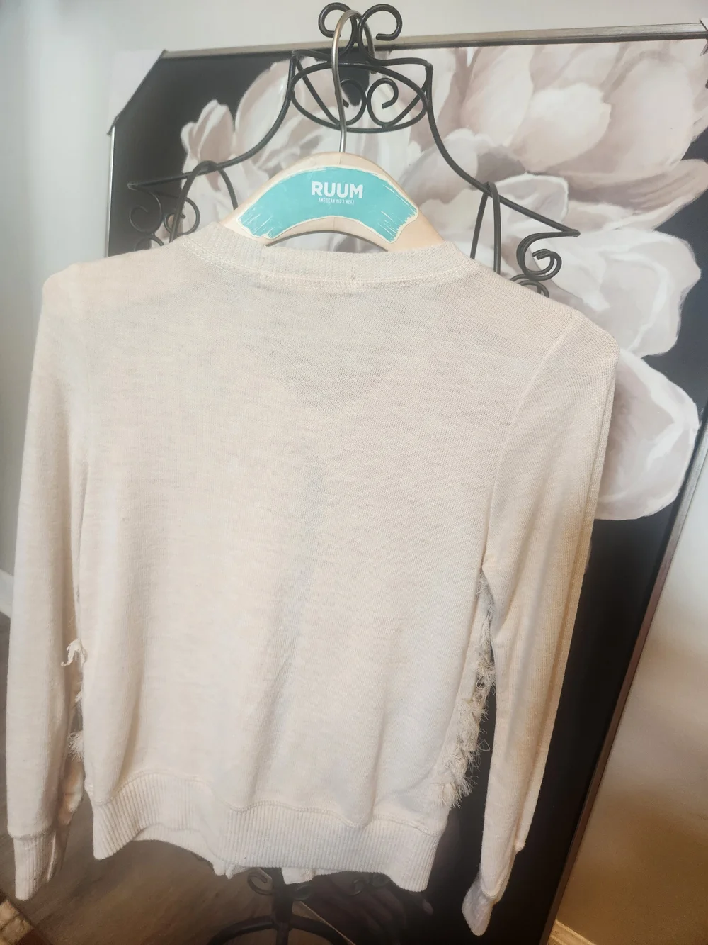 Girl's Cream Ruffle-Front Cardigan - Picture 5 of 5